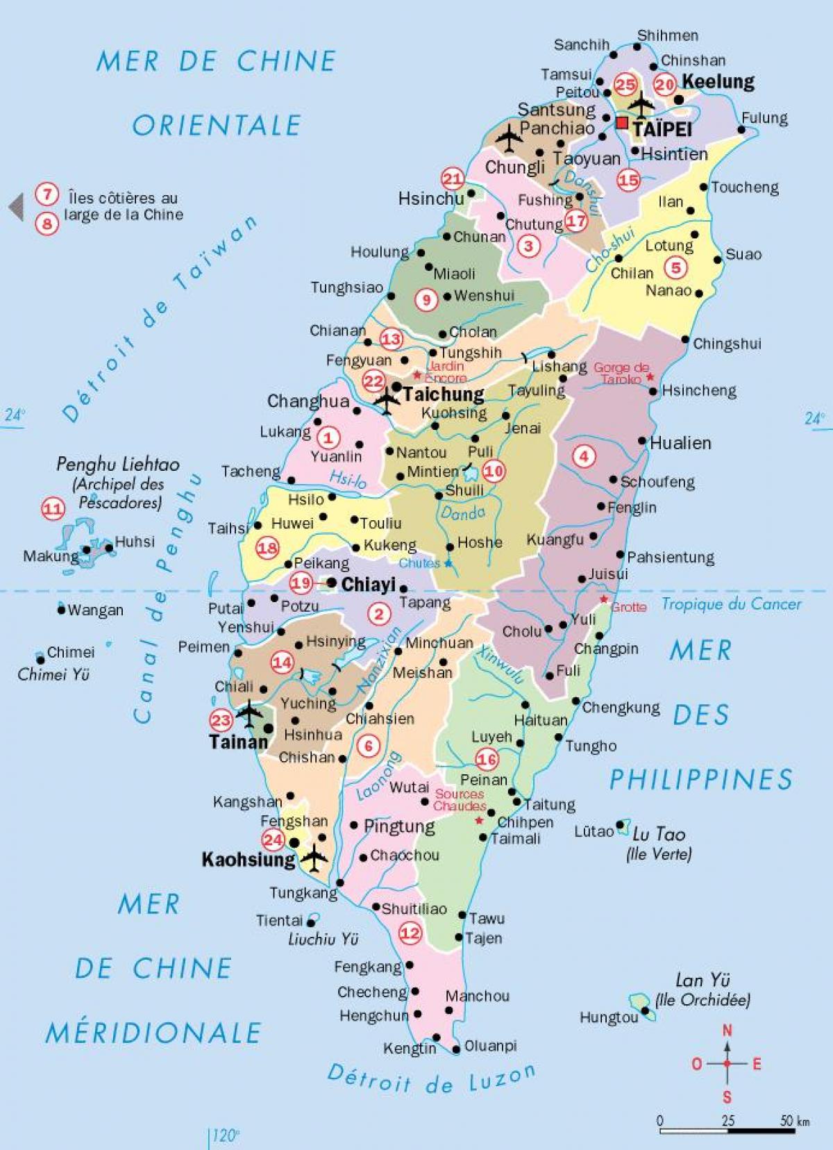 мапа градова Тајвана